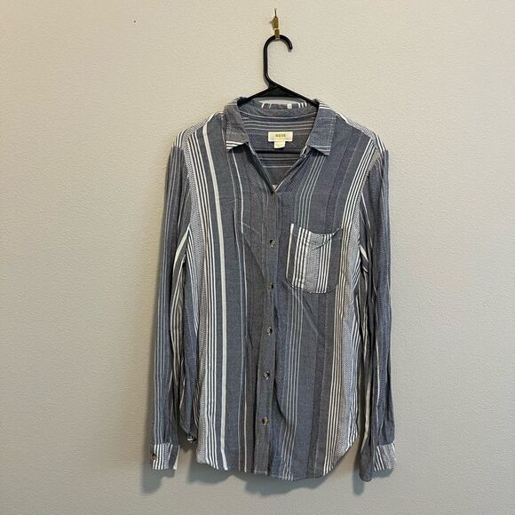 Anthropologie Maeve Blue‎ Striped Button Down Shirt Relaxed Fit Casual Medium - Picture 2 of 4